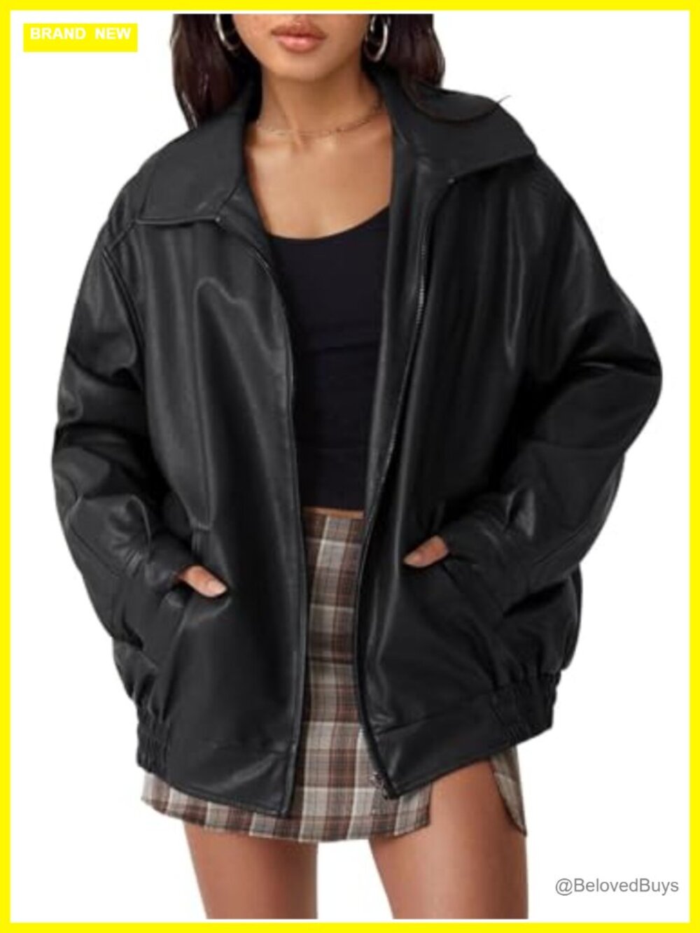 Women's Oversized Faux Leather Zip Up Motorcycle Jacket
